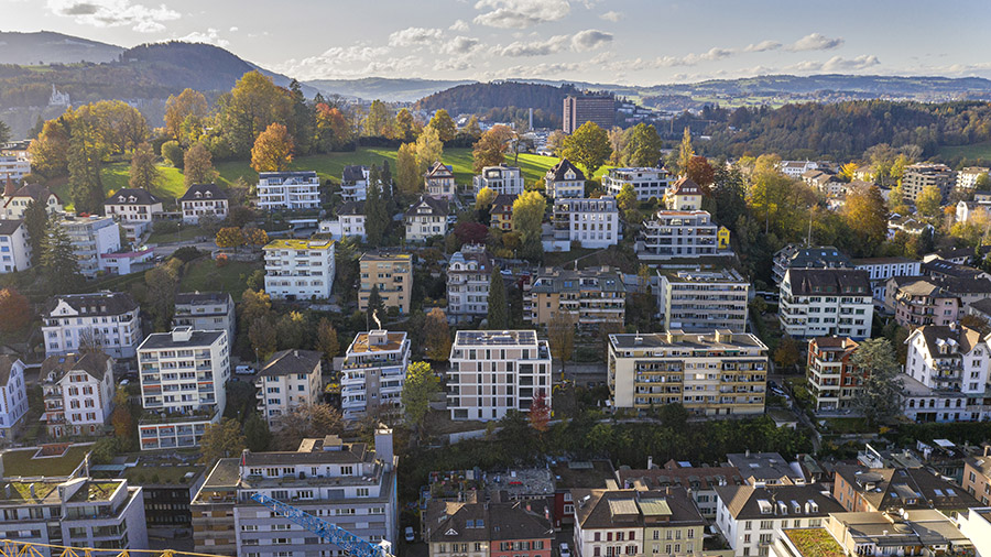 buan architekten – Neubau Wohnhaus Fluhmattstrasse Luzern – Vogelperspektive