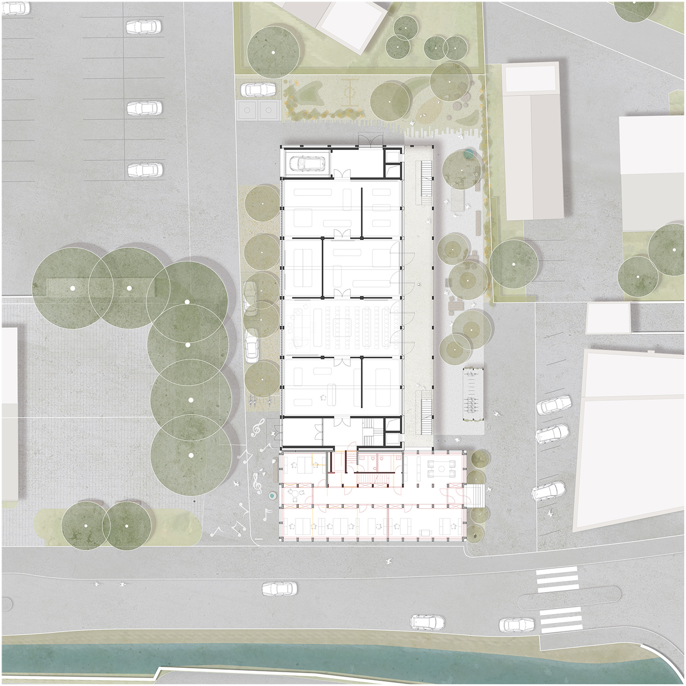 buan architekten – Projektwettbewerb Wilisauer Bote – Erdgeschoss mit Umgebung