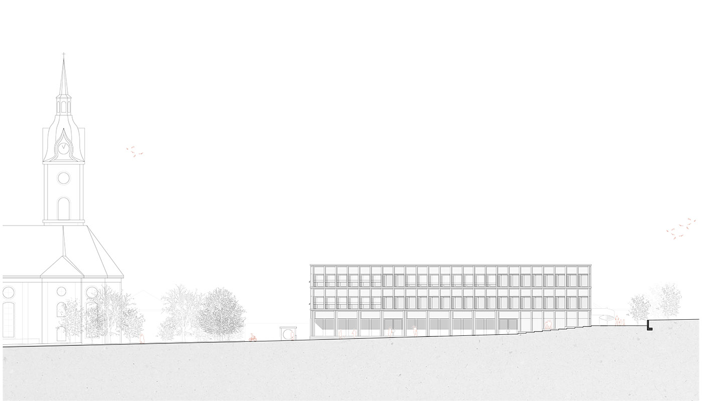 buan architekten – Wettbewerb Schulanlage Chilefeld Dagmersellen – Fassade Suedost