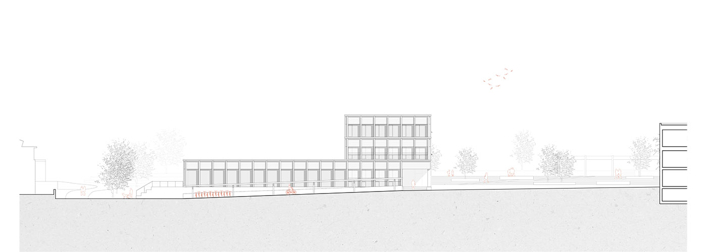 buan architekten – Wettbewerb Schulanlage Chilefeld Dagmersellen – Fassade Suedwest