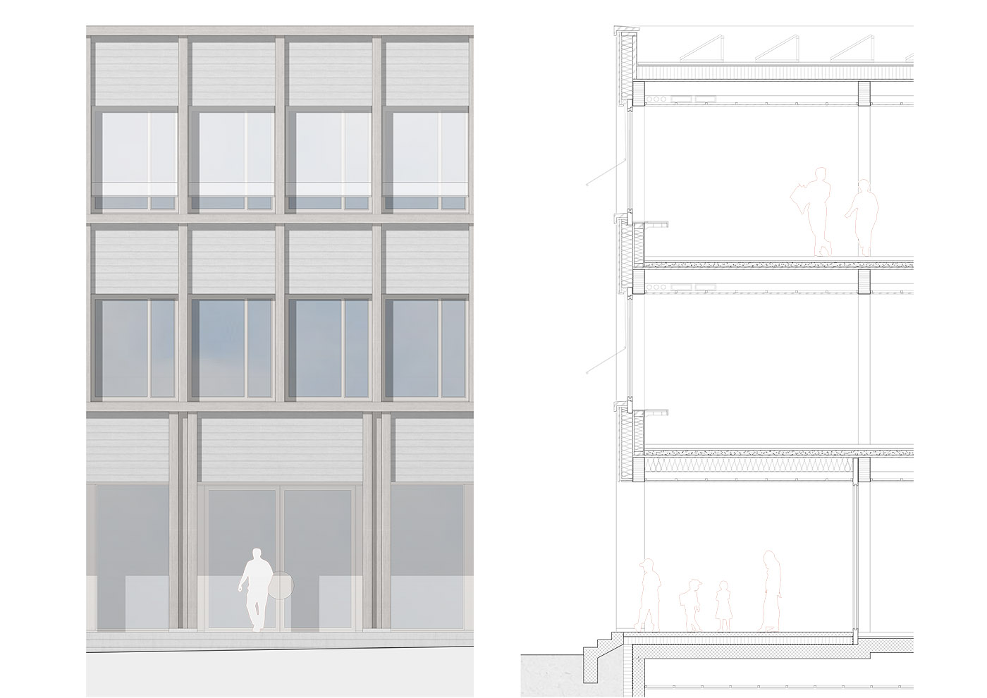 buan architekten – Wettbewerb Schulanlage Chilefeld Dagmersellen – Fassadenschnitt Schulhaus