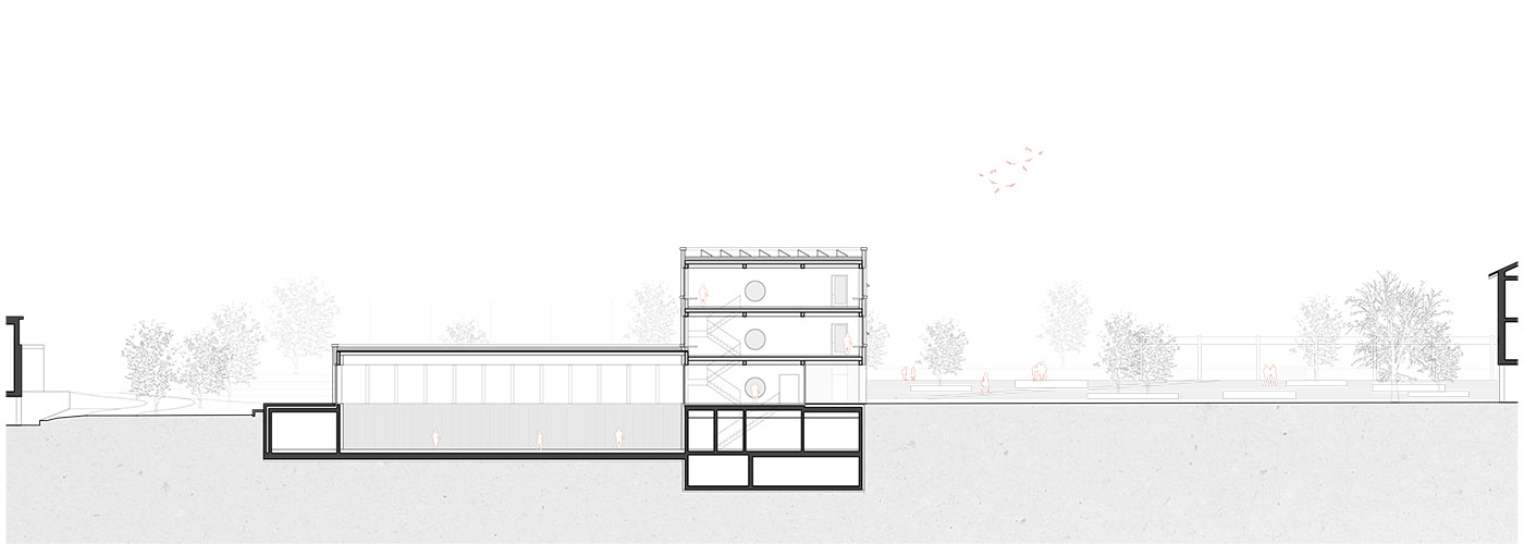 buan architekten – Wettbewerb Schulanlage Chilefeld Dagmersellen – Querschnitt