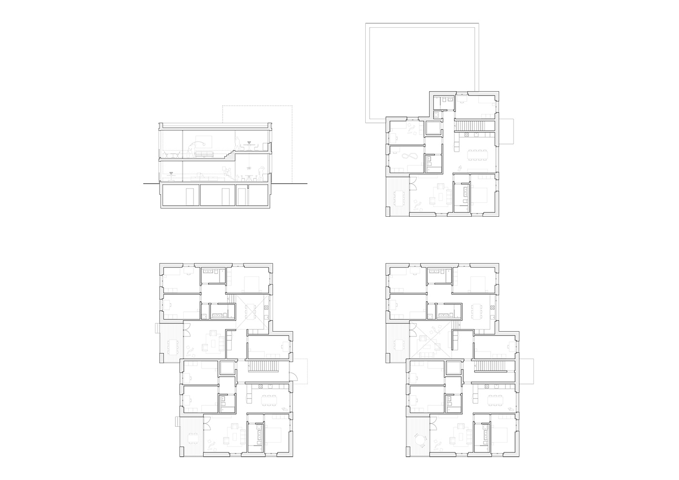 buan architekten – Studienauftrag Areal Schuetzenmatt Inwil – Grundrisse Haus A-D