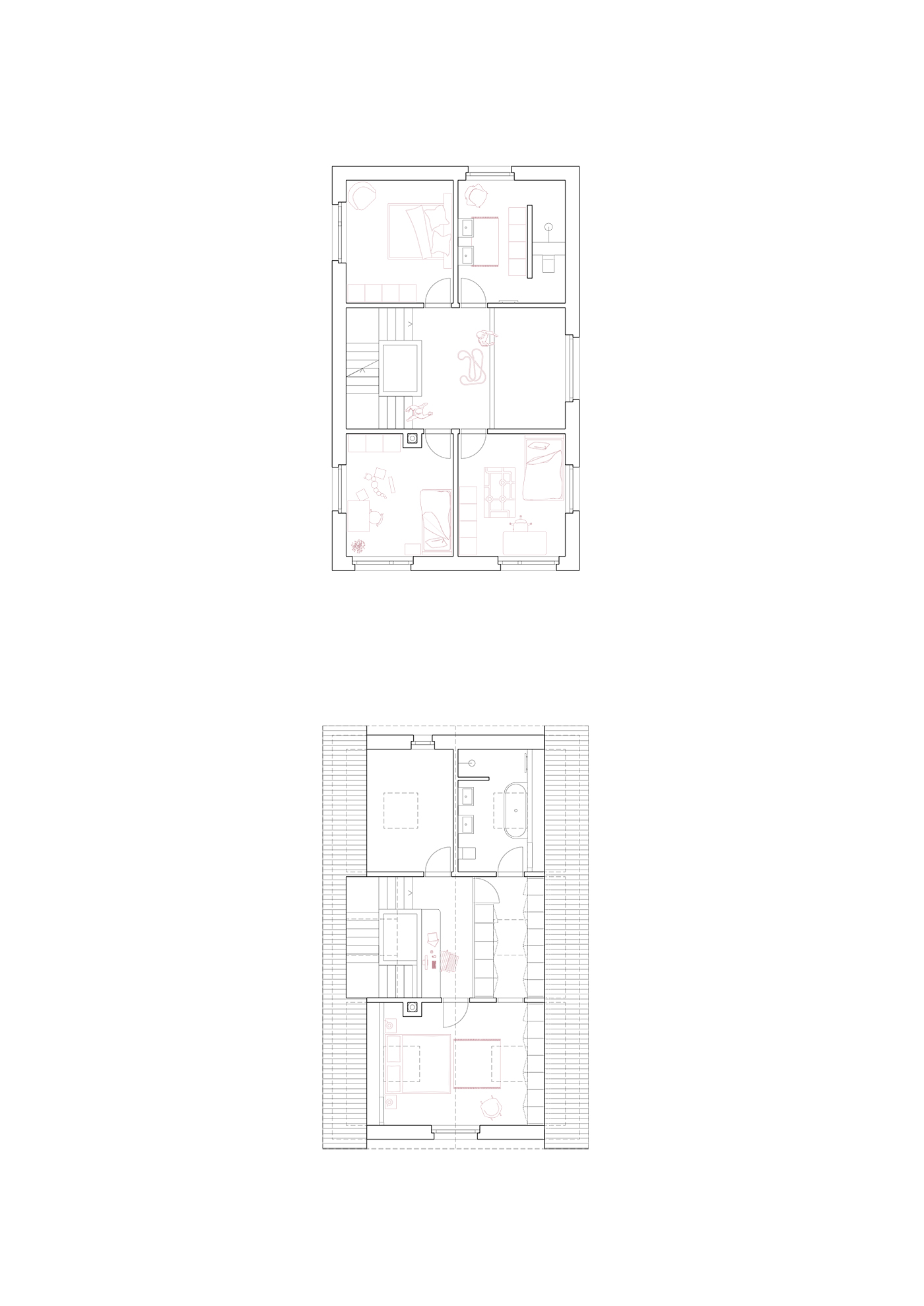 buan architekten – Ersatzneubau Einfamilienhaus Kriens – Grundrisse OG und DG