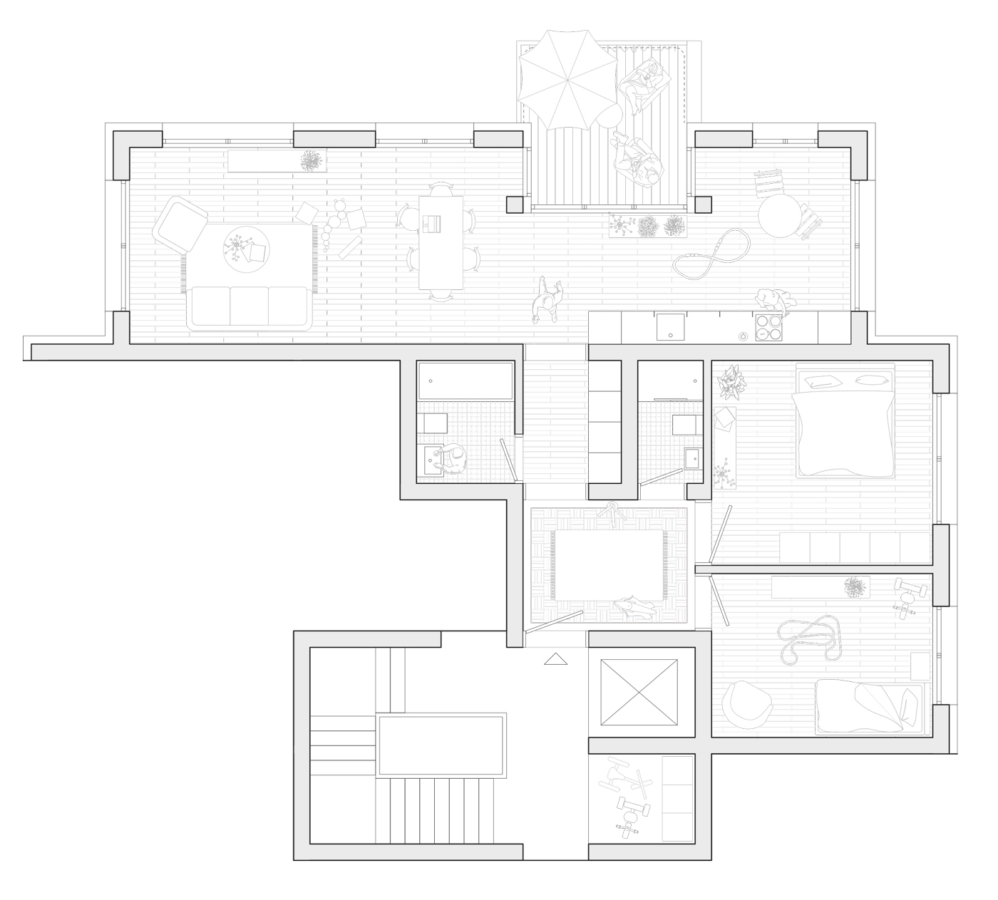 buan architekten – Studienauftrag Meierhoefli Metti – Wohnungsgrundriss 3.5-Zimmer