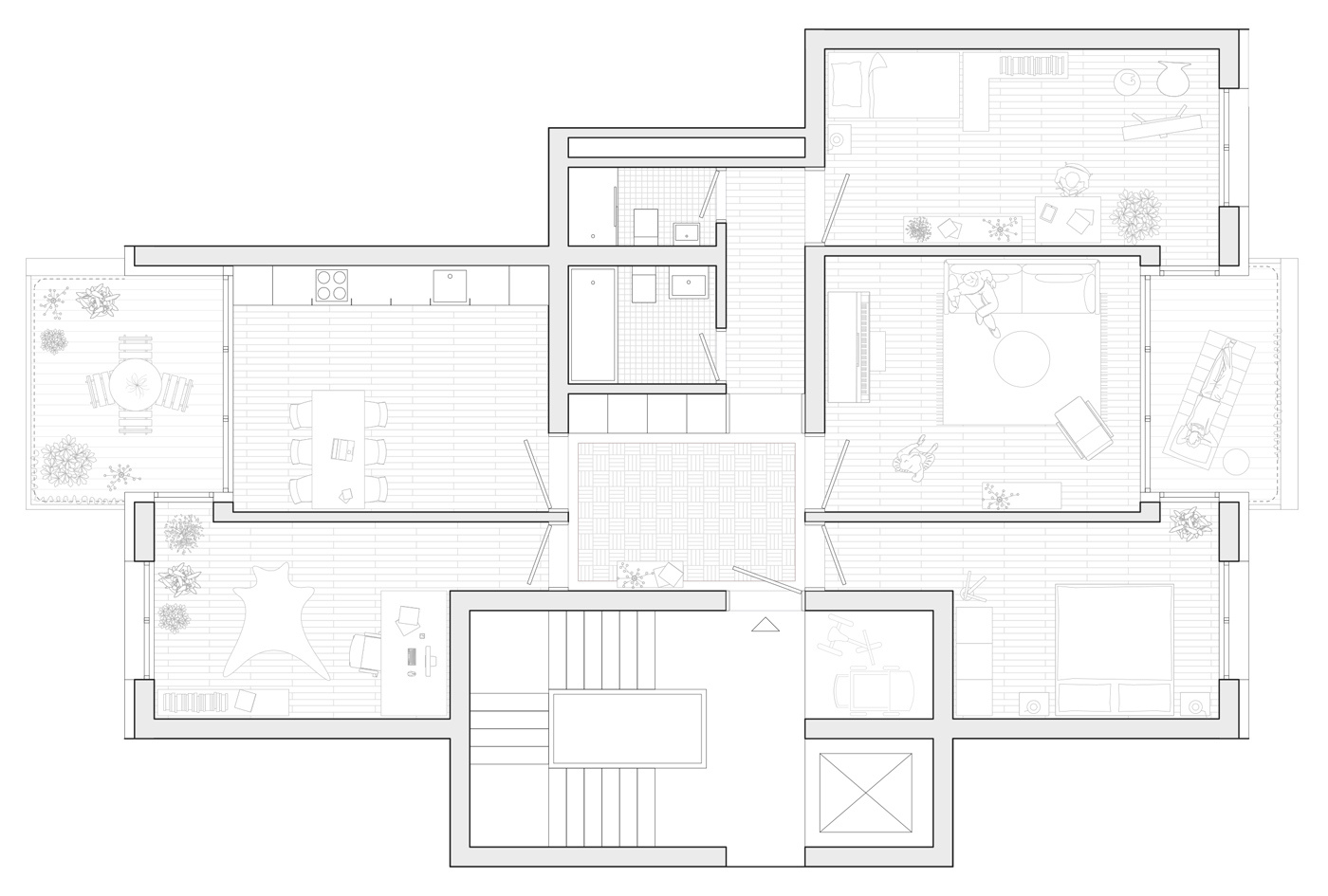 buan architekten – Studienauftrag Meierhoefli Metti – Wohnungsgrundriss 4.5-Zimmer