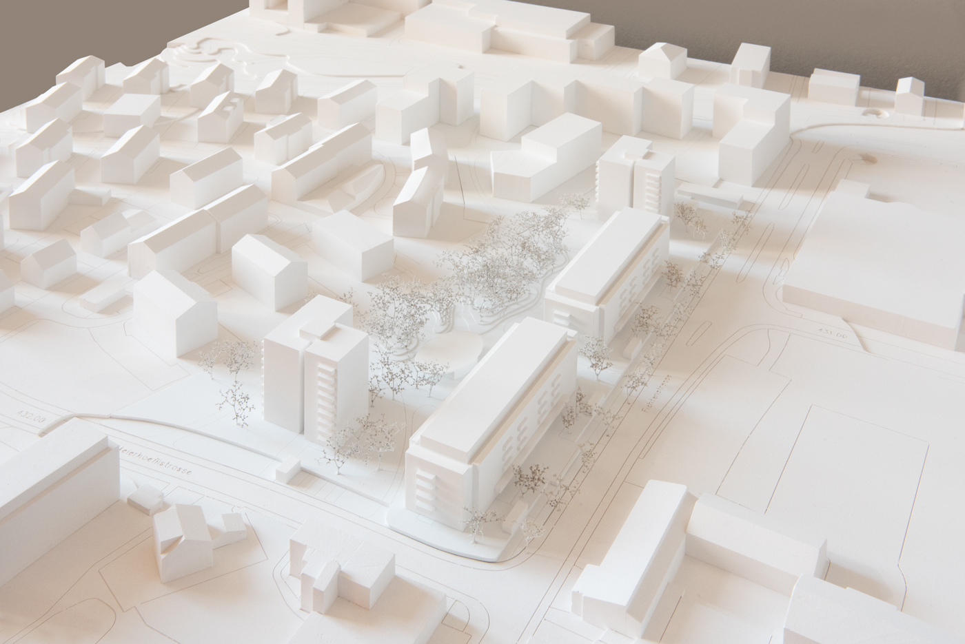 buan architekten – Studienauftrag Meierhoefli Metti – Situationsmodell Strassenseite