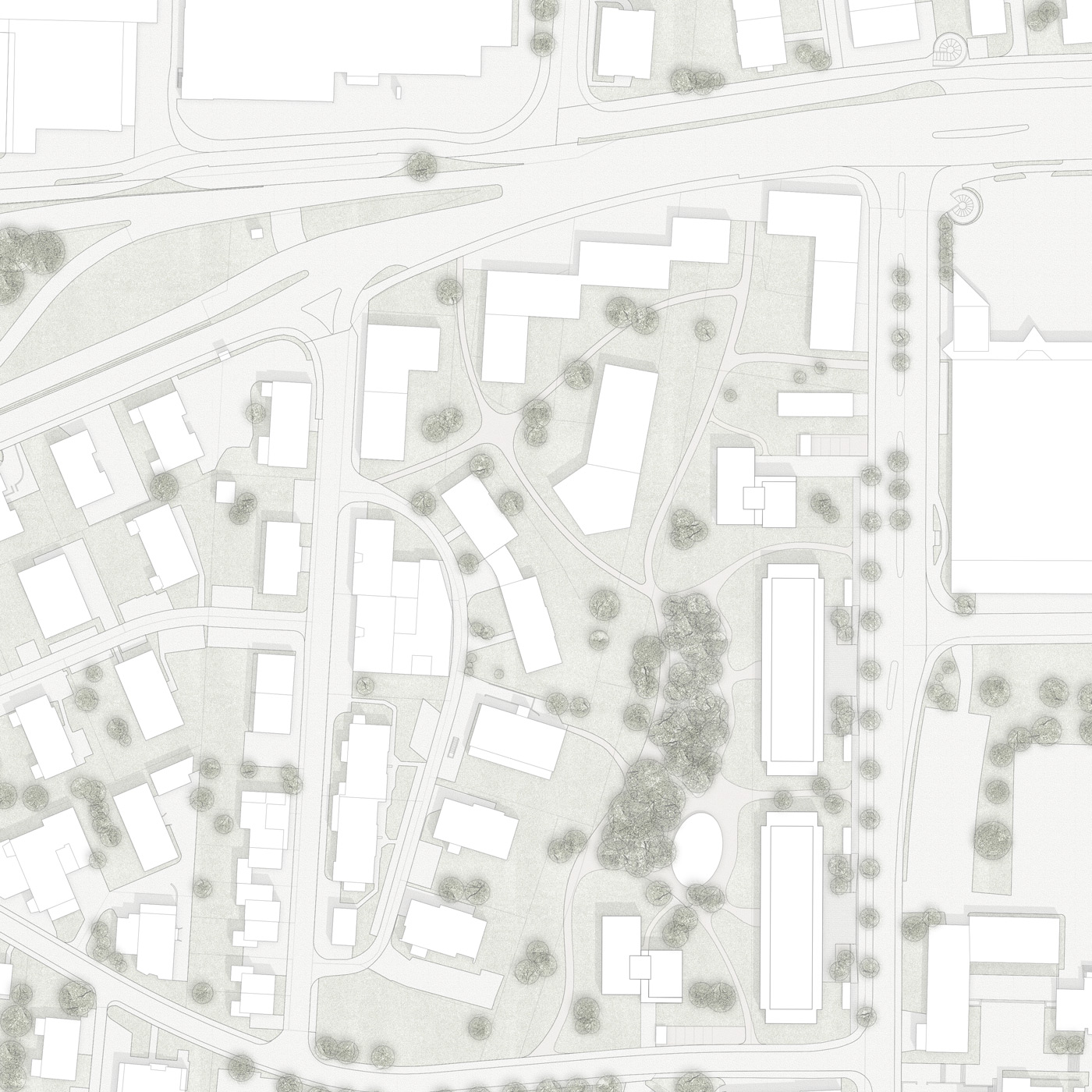 buan architekten – Studienauftrag Meierhoefli Metti – Situationsplan mit Dachaufsichten