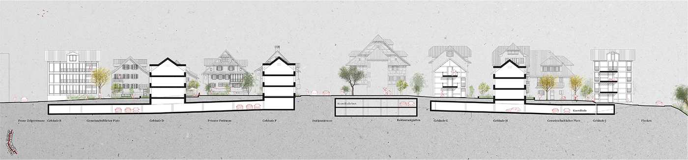 buan architekten – Testplanung Grabenweg Rothenburg – Schnitt