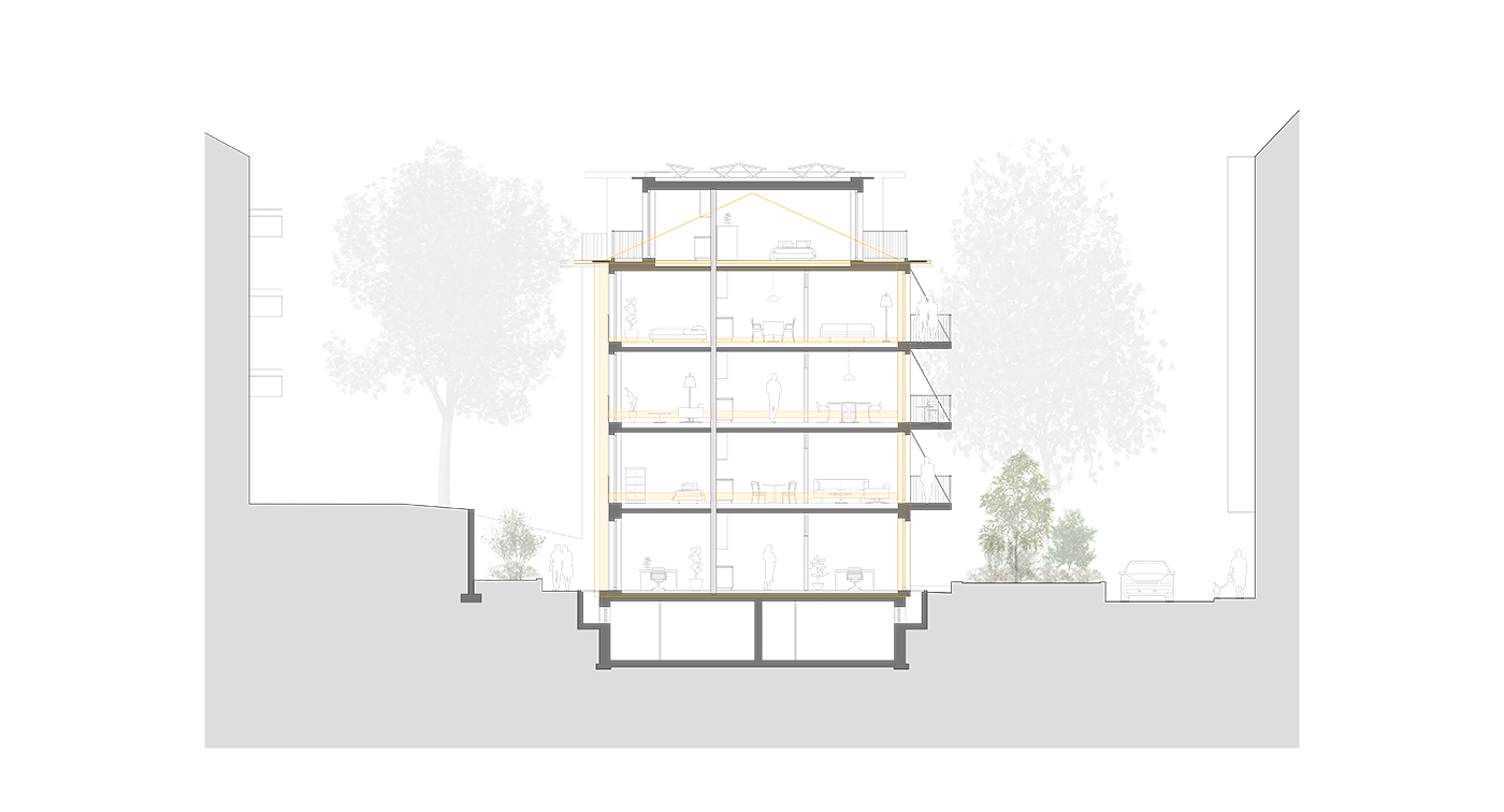 buan architekten - Ersatzneubau Wohnhaus  Englischgrussstrasse  Luzern - Querschnitt